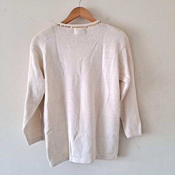 Cezanne Cotton Blend Gold Sequin Ivory Sweater - Picture 5 of 7